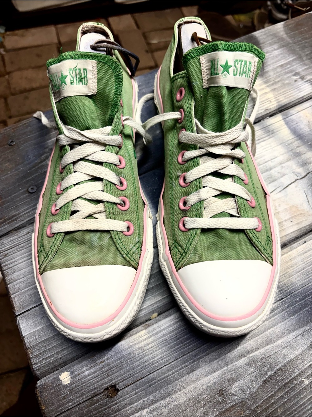 Converse All Star Hi sneakers in green & pink, size USmens 9 lifestyle #hightop